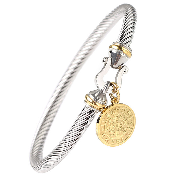 Ethnic Style Round Stainless Steel Charm Plating Bangle