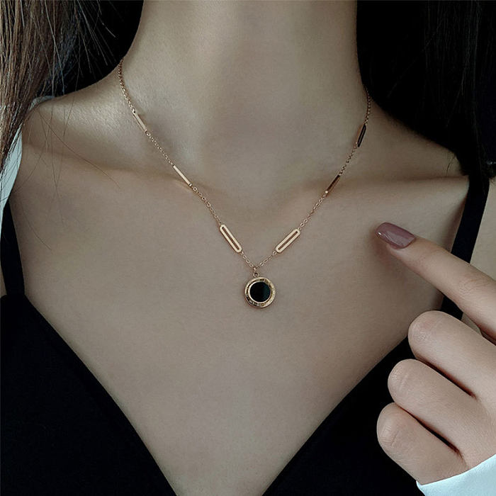 IG Style Simple Style Round Number Stainless Steel Plating Inlay Shell 18K Gold Plated Pendant Necklace