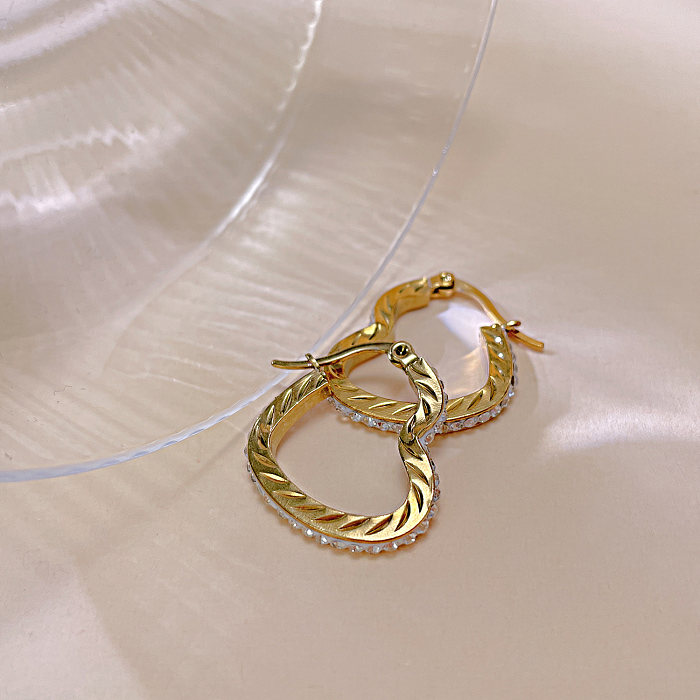 Simple Style Heart Shape Inlay Stainless Steel  Zircon Earrings