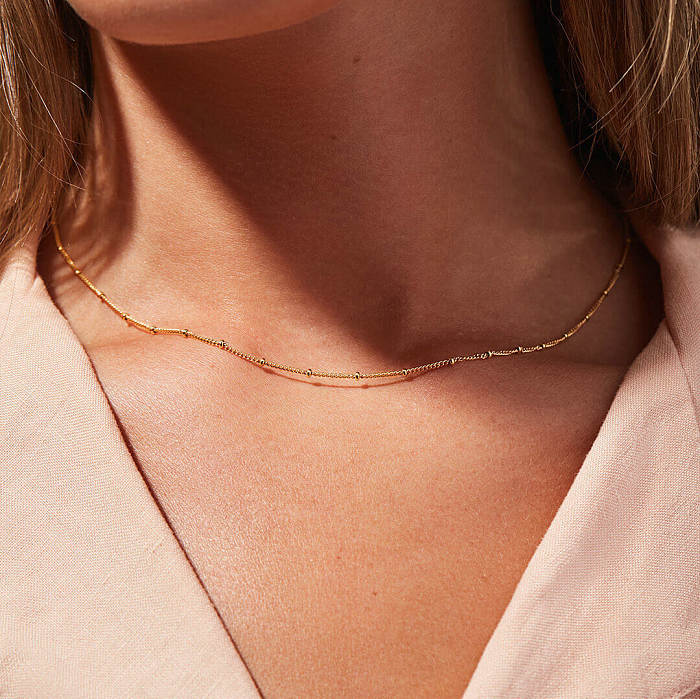 Collar de cuentas finas de acero inoxidable resistente al agua, resistente al óxido, europeo y americano, adorno de moda minimalista para mujer