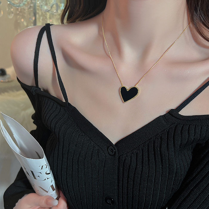 Mode Brief Wassertropfen Herzform Edelstahl Inlay Künstliche Perlen Strass Anhänger Halskette 1 Stück