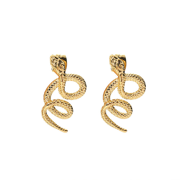 1 Pair Vintage Style Snake Plating Stainless Steel  14K Gold Plated Ear Studs