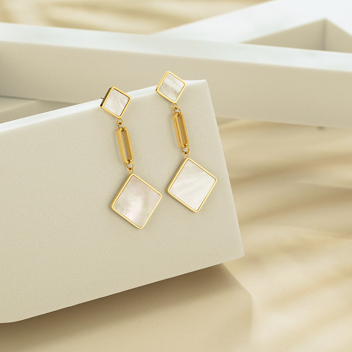 1 Pair Basic Simple Style Rhombus Plating Inlay Stainless Steel  Shell Rose Gold Plated Drop Earrings