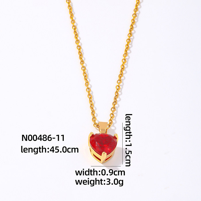 Collier pendentif élégant en forme de cœur, Style Simple, incrustation de placage en acier inoxydable, plaqué or Zircon