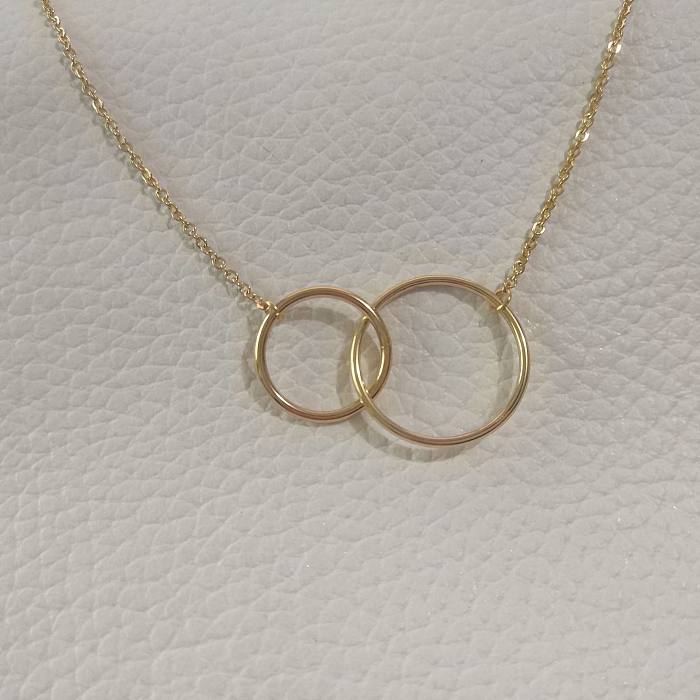Collier pendentif décontracté en acier inoxydable à double anneau pour femme