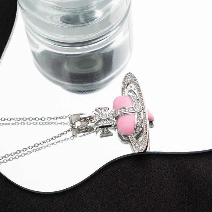 1 Piece Fashion Heart Shape Stainless Steel Irregular Inlay Artificial Gemstones Pendant Necklace