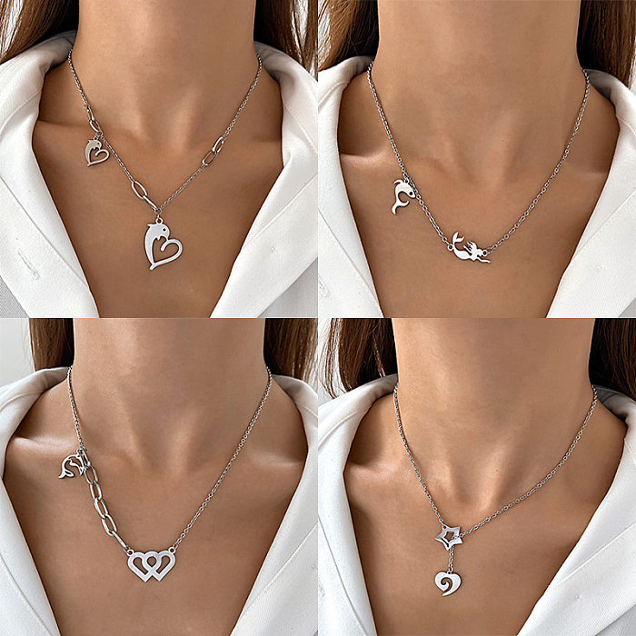 Fashion Animal Cross Heart Shape Stainless Steel  Plating Hollow Out Pendant Necklace 1 Piece