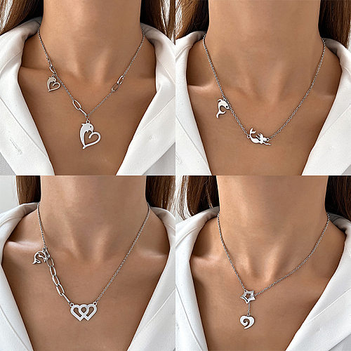 Modische Tierkreuz-Herzform-Halskette mit aushöhlendem Edelstahlüberzug, 1 Stück