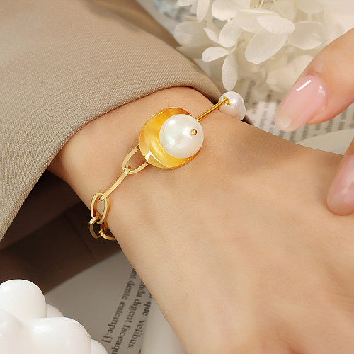 Style Simple Géométrique Plaqué Acier Inoxydable Perles Artificielles Bracelets 1 Pièce
