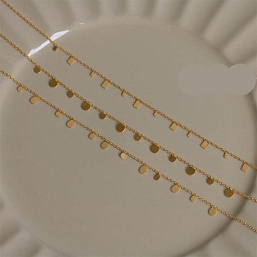 Schlichter Stil, runde, quadratische Wassertropfen-Halskette mit Edelstahlbeschichtung und 18-Karat-Vergoldung