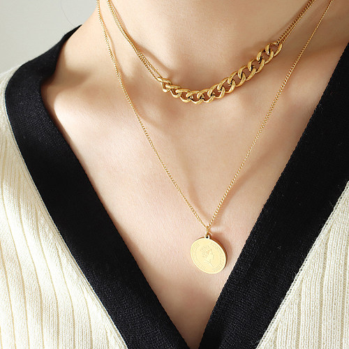 Fashion Portrait Stainless Steel Plating Layered Necklaces