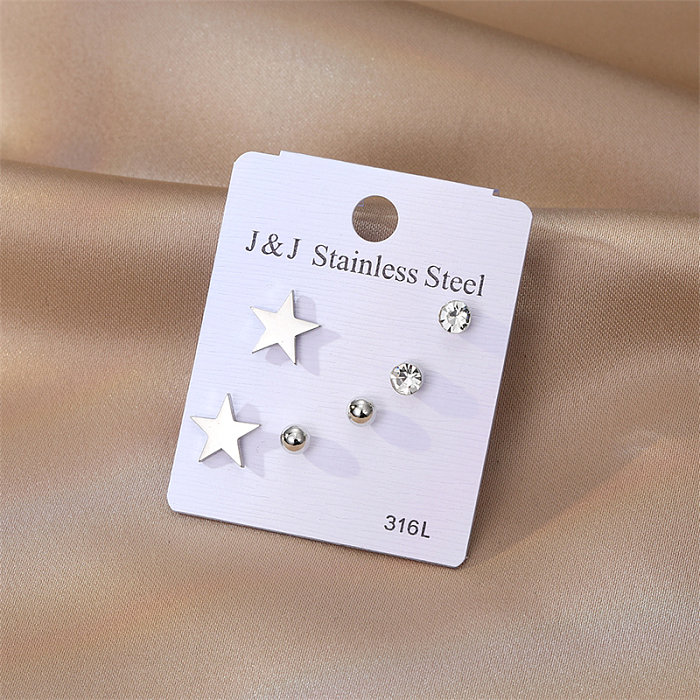 1 Set Casual Classic Style Pentagram Stainless Steel  Plating Inlay Zircon Ear Studs