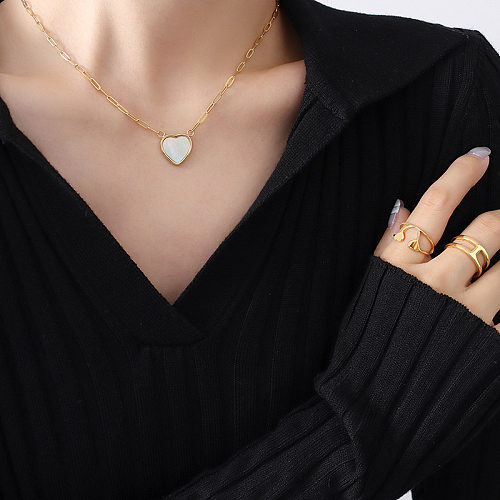 Collar de corazón de melocotón de concha de mar blanco de estilo coreano, collar de oro auténtico de 18 quilates chapado en acero inoxidable para mujer