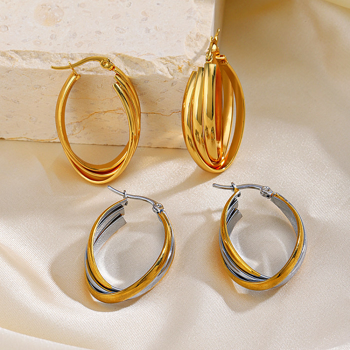 1 Pair Retro Oval Plating Stainless Steel  18K Gold Plated Earrings