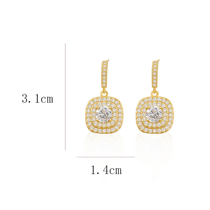 1 Pair Simple Style Square Inlay Stainless Steel  Zircon Drop Earrings