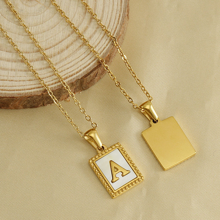 Fashion Letter Stainless Steel Inlay Shell Pendant Necklace 1 Piece