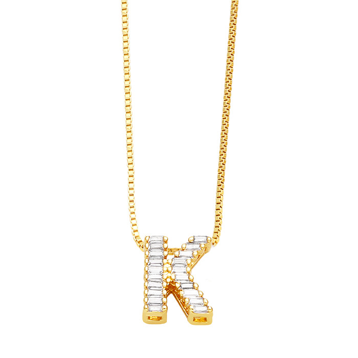 Basic Simple Style Letter Stainless Steel  Copper Plating Inlay Zircon 18K Gold Plated Pendant Necklace