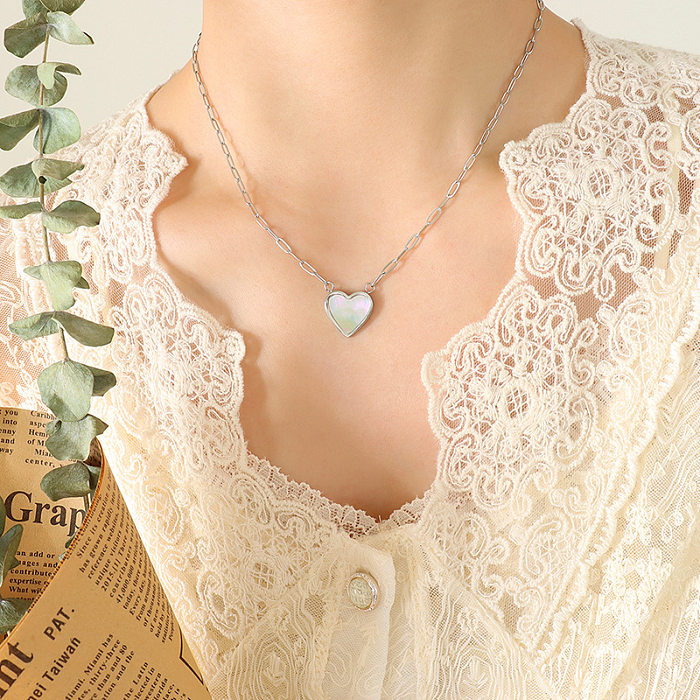 Koreanischen Stil Weiße Muschel Pfirsich Herz Halskette Weibliche Edelstahl Überzogene 18K Echt Gold Halskette