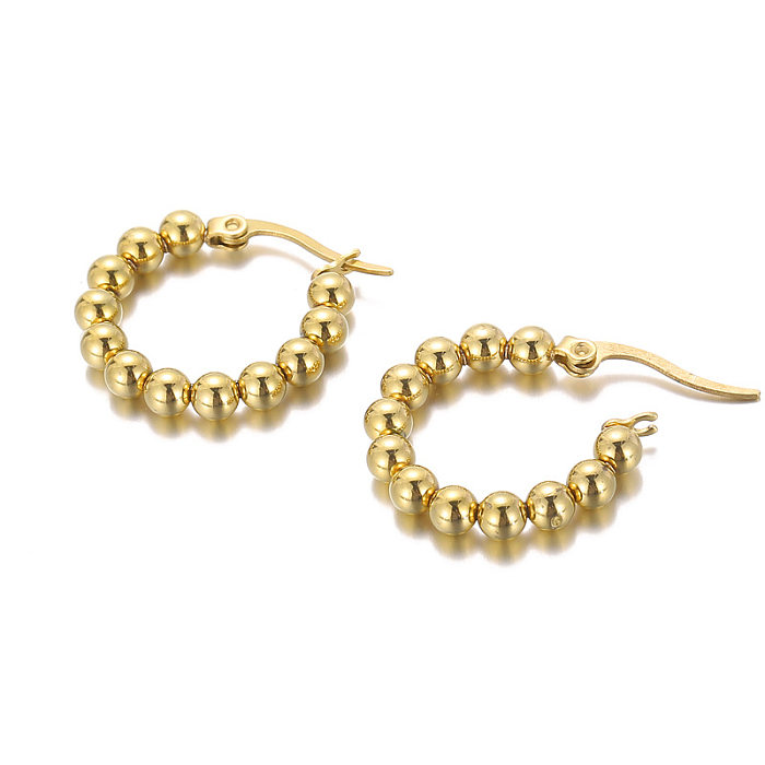 Boucles d'oreilles cercle de perles dorées à la mode, boucles d'oreilles rétro en acier inoxydable