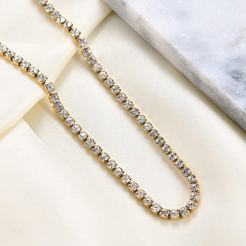 Fashion Solid Color Stainless Steel  Stainless Steel Inlay Artificial Diamond Necklace 1 Piece