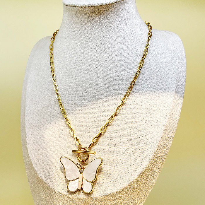 Collier pendentif plaqué or en acier inoxydable et émail, Style Vintage classique, doux papillon