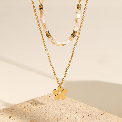 Elegant Flower Stainless Steel  Alloy Plating 18K Gold Plated Layered Necklaces