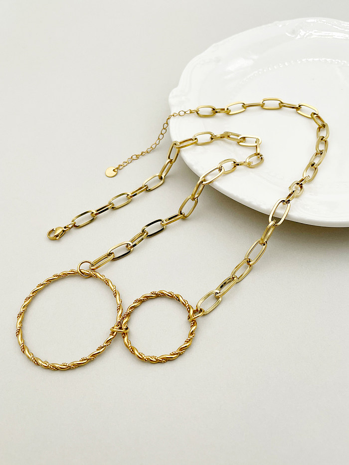 Casual Simple Style Circle Stainless Steel  Plating Hollow Out Gold Plated Necklace