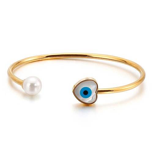 New Simple Devil's Eye Heart Pearls Stainless Steel Bracelet Wholesale jewelry