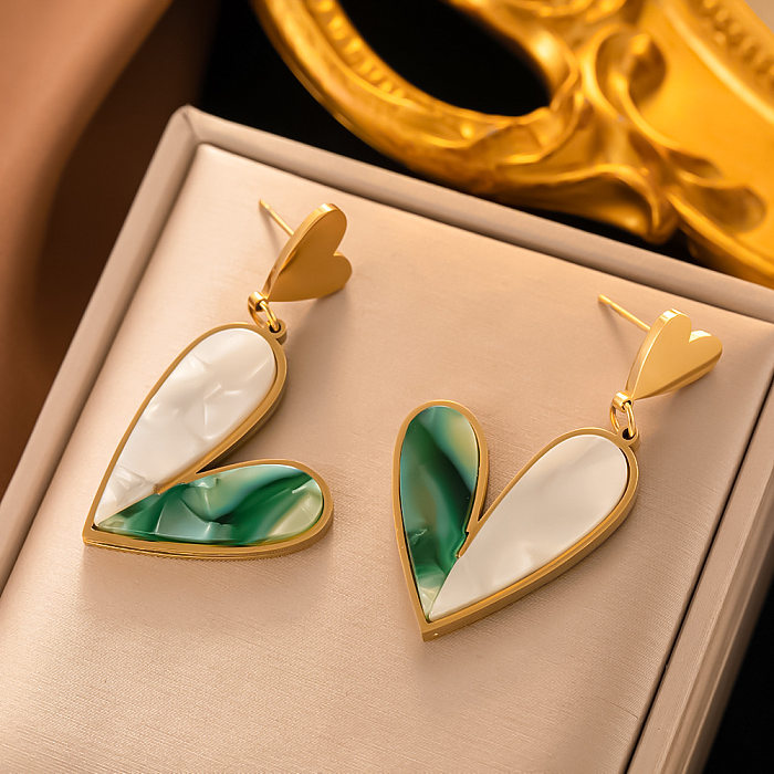 1 Pair Ethnic Style Geometric Plating Inlay Stainless Steel Natural Stone 18K Gold Plated Drop Earrings