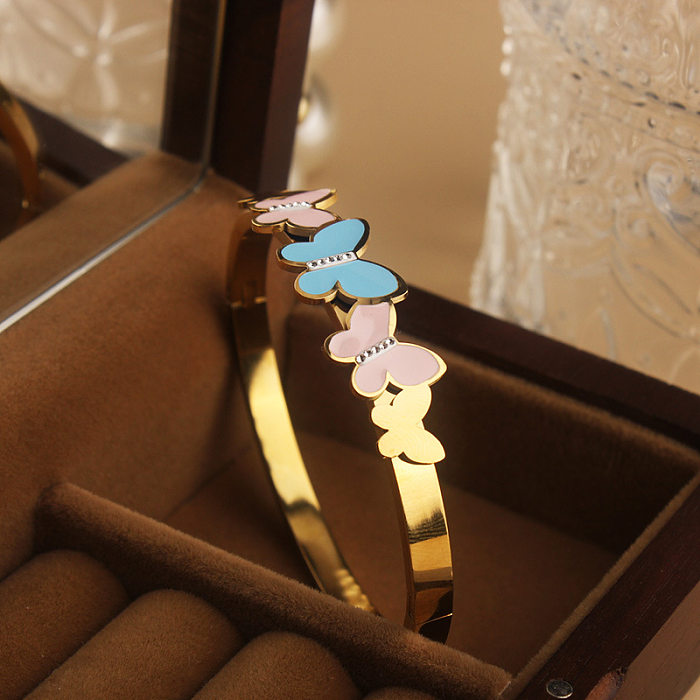 Sweet Butterfly Titanium Steel Plating Gold Plated Bangle