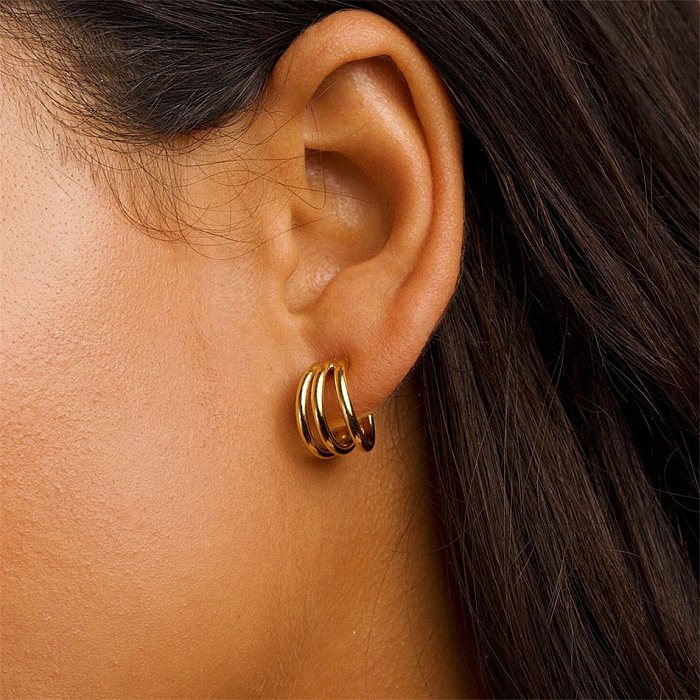 Boucles d'oreilles rétro en forme de C, couleur unie, en acier inoxydable, 1 paire