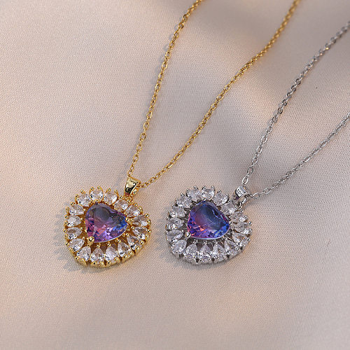 Luxurious Heart Shape Stainless Steel Inlay Zircon Pendants Pendant Necklace
