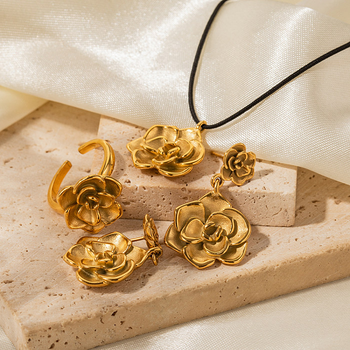 Flor de estilo simples chapeamento de aço inoxidável colar banhada a ouro 18K de aço inoxidável
