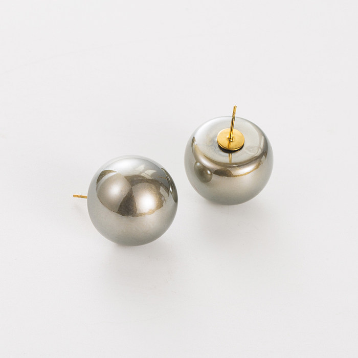 1 paire de clous d'oreilles ronds en acier inoxydable, Style Simple, incrustation de perles