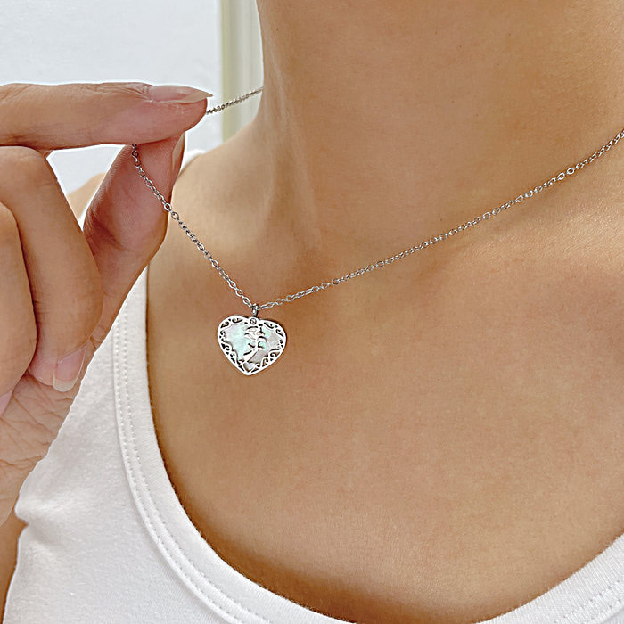 Simple Style Streetwear Heart Shape Stainless Steel Zircon Pendant Necklace In Bulk