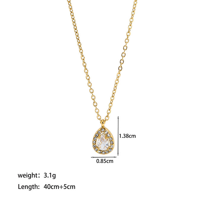 Basic Water Droplets Stainless Steel  Stainless Steel Inlay Zircon Pendant Necklace