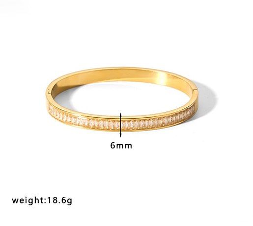 Simple Style Round Stainless Steel Inlay Zircon Bangle