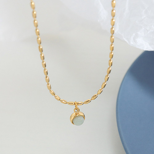Elegant Round Stainless Steel Inlay Natural Stone 18K Gold Plated Pendant Necklace