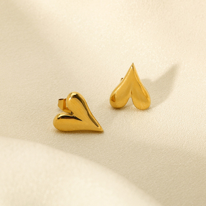 1 Pair Novelty Commute Heart Shape Plating Stainless Steel  18K Gold Plated Ear Studs