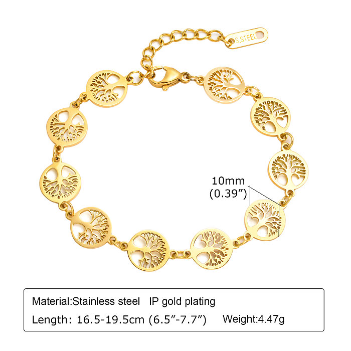 Retro Streetwear Tree Stainless Steel 18K Gold Plated Bracelets In Bulk