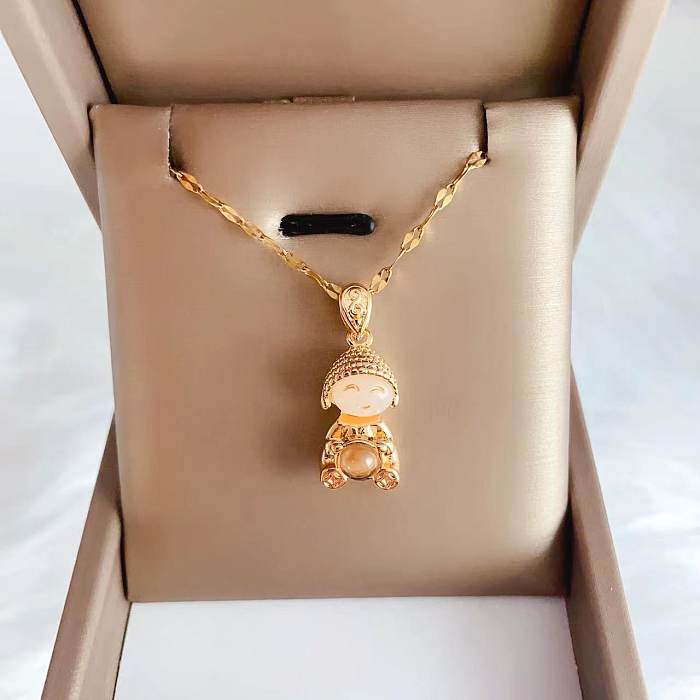 Retro Lady Cross Moon Heart Shape Stainless Steel Artificial Gemstones Zircon Pendant Necklace In Bulk
