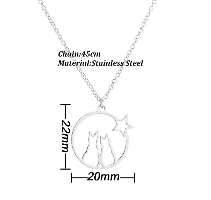 Cute Cat Stainless Steel  Plating Pendant Necklace