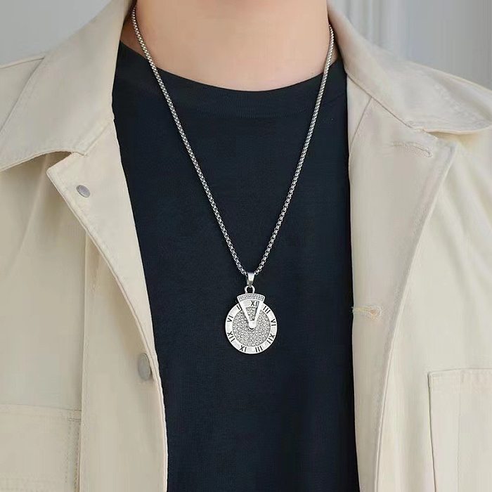 Basic Modern Style Roman Style Round Stainless Steel Plating Inlay Rhinestones Pendant Necklace Sweater Chain