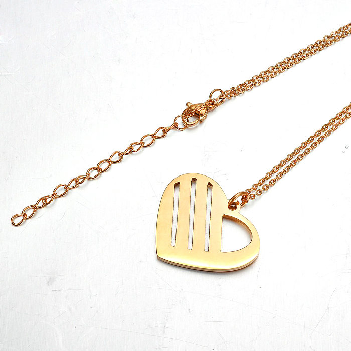 Collier pendentif en forme de cœur en acier inoxydable, Style Simple, ajouré, strass artificiels