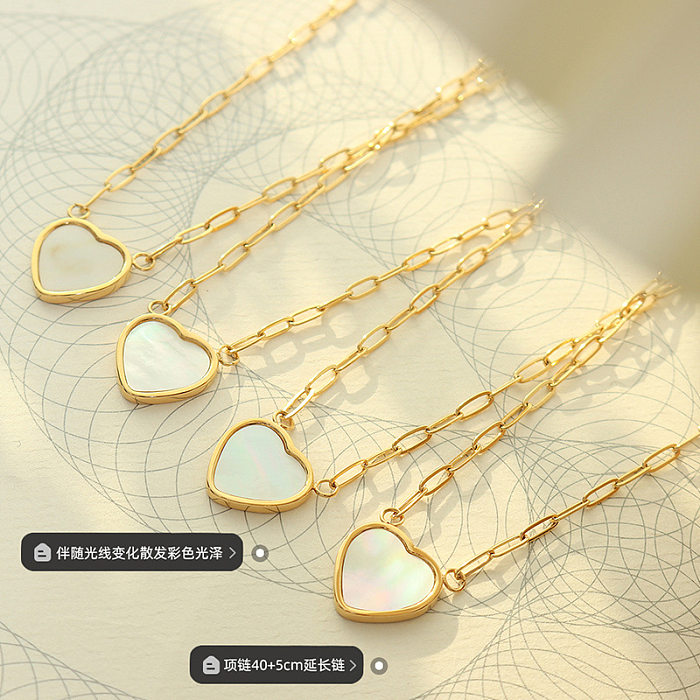 Korean Style White Sea Shell Peach Heart Necklace Female Stainless Steel Plated 18K Real Gold Necklace
