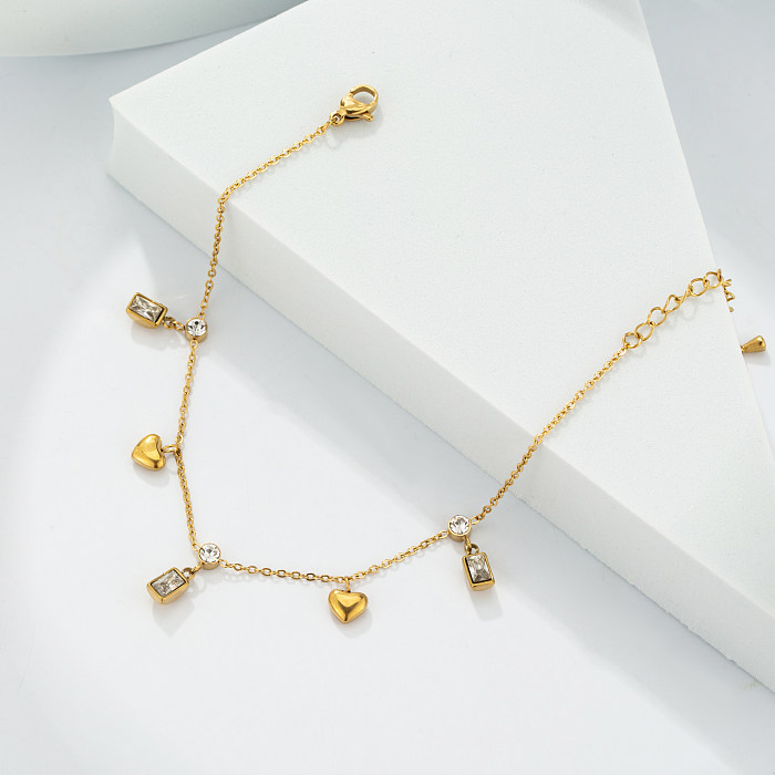 Cute Simple Style Heart Shape Butterfly Rectangle Stainless Steel Freshwater Pearl Gold Plated Zircon Bracelets In Bulk