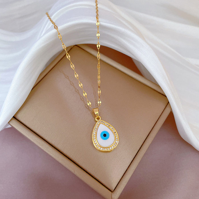 INS Style Devil'S Eye Palm Stainless Steel  Plating Inlay Zircon 18K Gold Plated Pendant Necklace