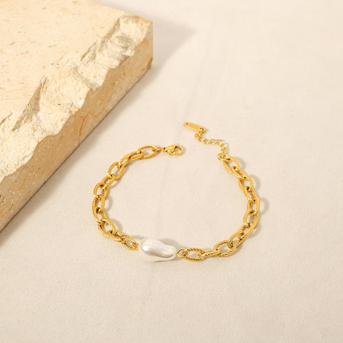 Wholesale Simple Style Geometric Titanium Steel 18K Gold Plated Artificial Pearls Bracelets