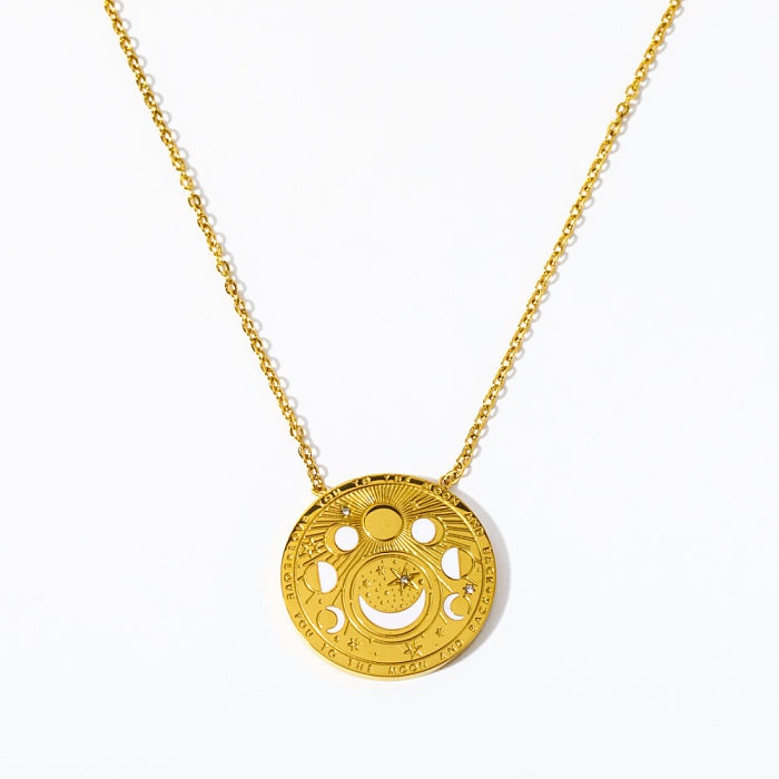 Collier avec pendentif rond en forme d'oeil du diable et de lune, Style rétro Simple, en acier inoxydable plaqué or 18 carats