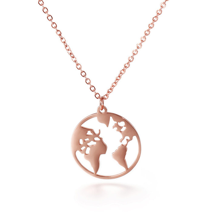 Exquisite 18K Gold Simple Hollow Double-Sided Your World Map Stainless Steel  Necklace Clavicle Chain Sweater Chain